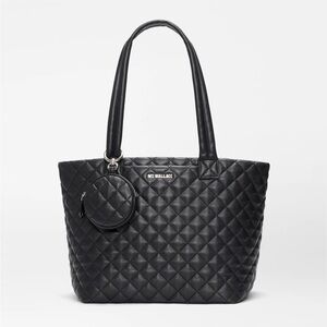 MZ Wallace Black Quilted Leather Small Metro Tote with Long Handle